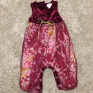 Maroon velvet and floral onesie 3 months